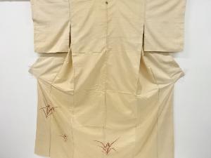 アンティーク　草花模様手織り節紬一つ紋着物